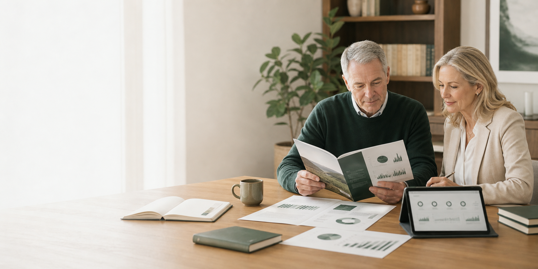 Investors reviewing financial documents and disclosures with an advisor.
